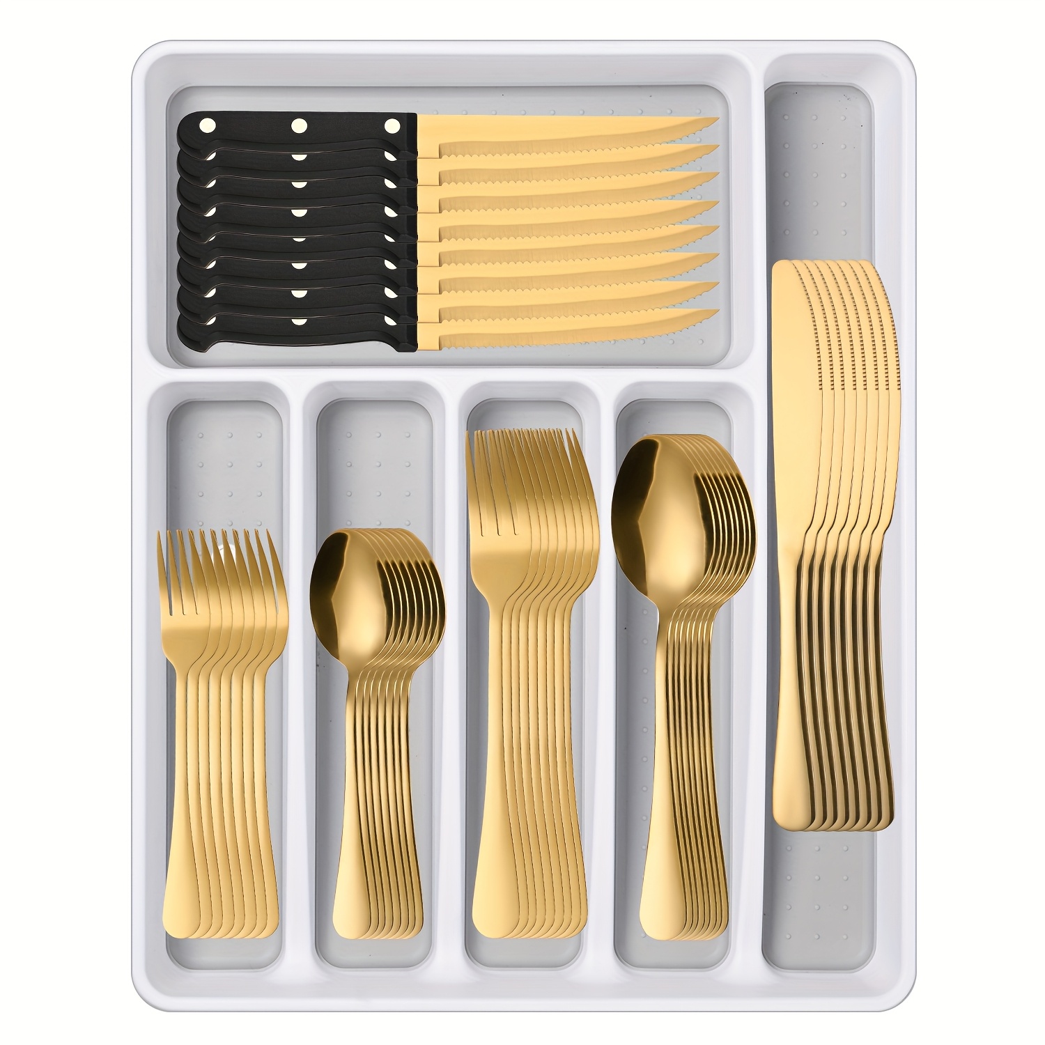 49pcs Silverware Sets with Steak Knives And Organizer, Includes Stainless Steel Knife Spoon And Fork, Dishwasher Safe Flatware Sets Service for 8, Cutery Sets with Tray for Kitchen - Image 5