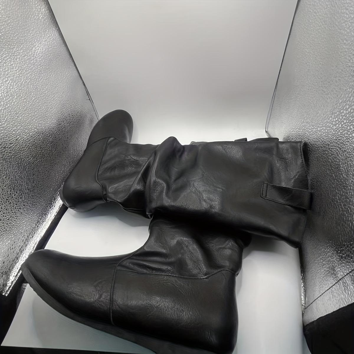 Women's Slouchy Knee-High Boots - Faux Cover Ruched Detail Casual Shoes, Black Stylish Footwear for Daily/Outdoor/Fall/Winter, Perfect Gift for Mom, Sister & Style Enthusiasts on Birthday - Image 5