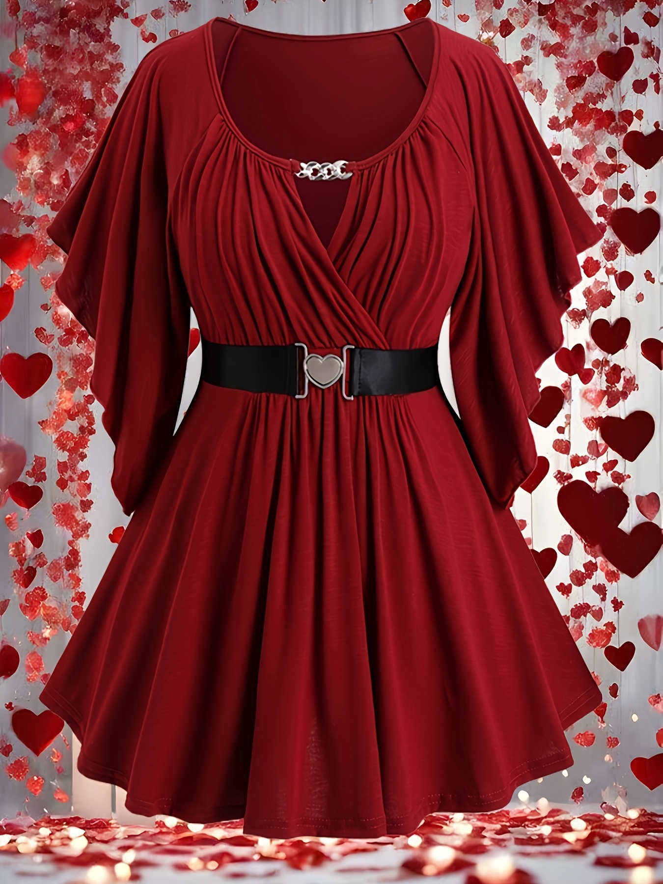 Plus Size, European and American fashion Women's chain-decorated butterfly slee…