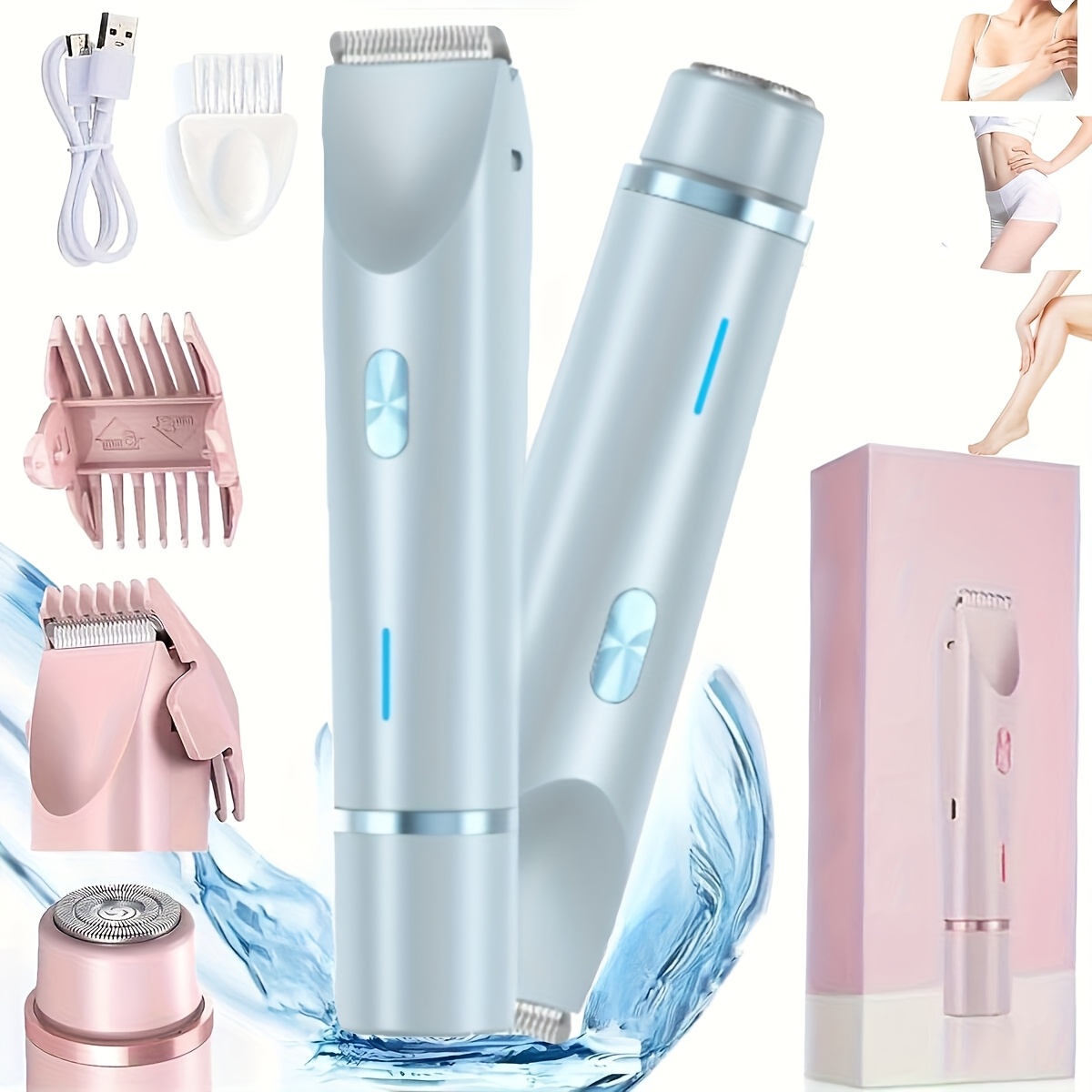 Women's 2-in-1 Dual Head Electric Epilator and Shaver, Gentle Touch with Stainless Steel Blades, USB Charging and Cleaning Brush, Suitable for Bikini Underarm Leg and Facial Hair Removal, Easy to Carry, Suitable for Women's Birthday - Image 7