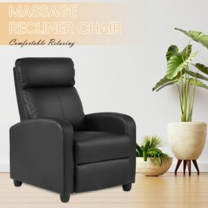 Single Recliner Chair | Breathable Padded PU Leather Massage Sofa with Footrest for Home Theater, Suitable for Bedroom and Living Room, Manual Reclining, Metal Frame, Sponge Filled, Plug Powered