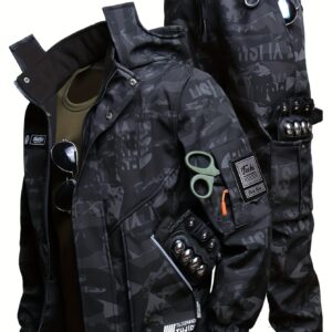 Men'S Fleece Set with Hooded Zipper and Multi Pockets | Casual Autumn and Winter Jacket and Long Pants, Wear-Resistant, Solid Color, Non-Stretch Fabric