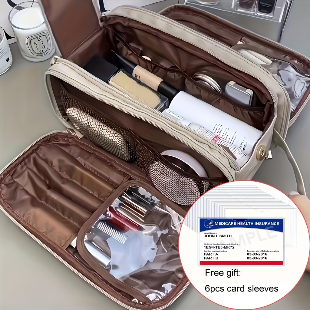 Women's Large Capacity High Quality Cosmetic Bag - Pink Tri-Fold Travel Makeup Organizer with Faux Leather Lining, Multiple Zippered Pockets & Wrist Strap for Brushes, Toiletries, Jewelry Storage, Toiletry Organizer Bag | Organized Toiletry Bag | Practical Organizer, Large Cosmetic Bag - Image 10