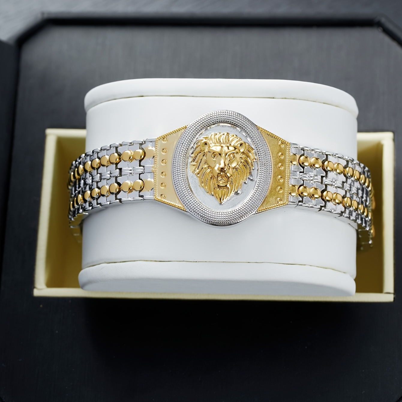 1pc Men's Lion Head Bezel Bracelet - Synthetic Lion Head, Lion-Themed Jewelry Gift for Parties, Music Festivals & Mardi Gras - Year-Round Wearable for Events/Casual Outfits (Lion's Head) - Bezel) - Image 4