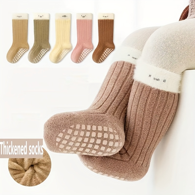 [Warm Fleece-Lined Socks] 2-Pack Warm Fleece-Lined Kids Socks | Non-Slip Mid-Ca…