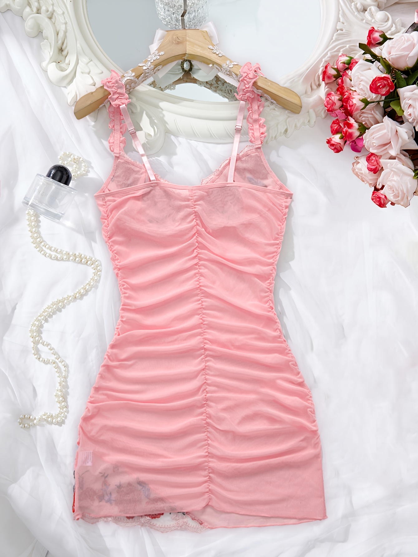 Ladies Embroidered Home Wear Strapless Slip Dress | Includes Thong, V-neck, All-season Comfort - Image 7