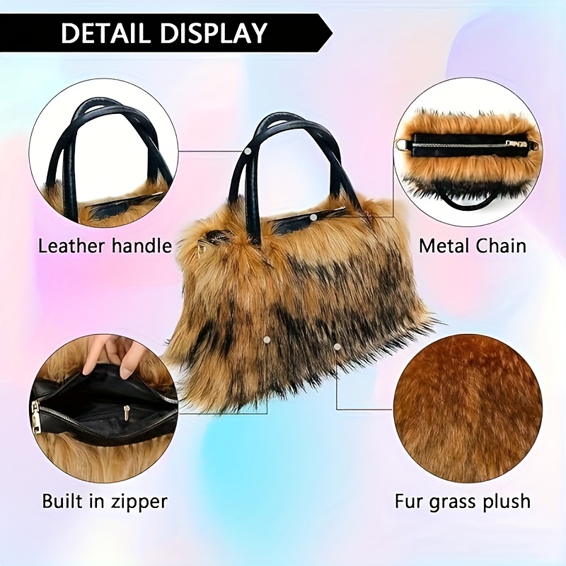 Women'S Plush Faux Mink Shoulder Bags | High-End Fashion Tote And Crossbody Bags in Five Colors:, Pink, Khaki, Silvery Grey, Green | Ideal Gifts for Girlfriend, Daughter, Mother | Solar Bloom Brand, Zipper Closure, Removable Strap Chance of Free Gift - Image 6