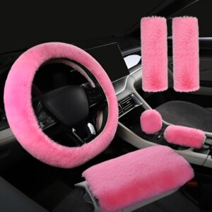 6pcs/7pcs Luxury Winter Fashion Imitation Rabbit Fur Steering Wheel And Handbrake Cover Set - Soft, Fluffy, Warm, Universal, Suitable for Sedans/Suvs.