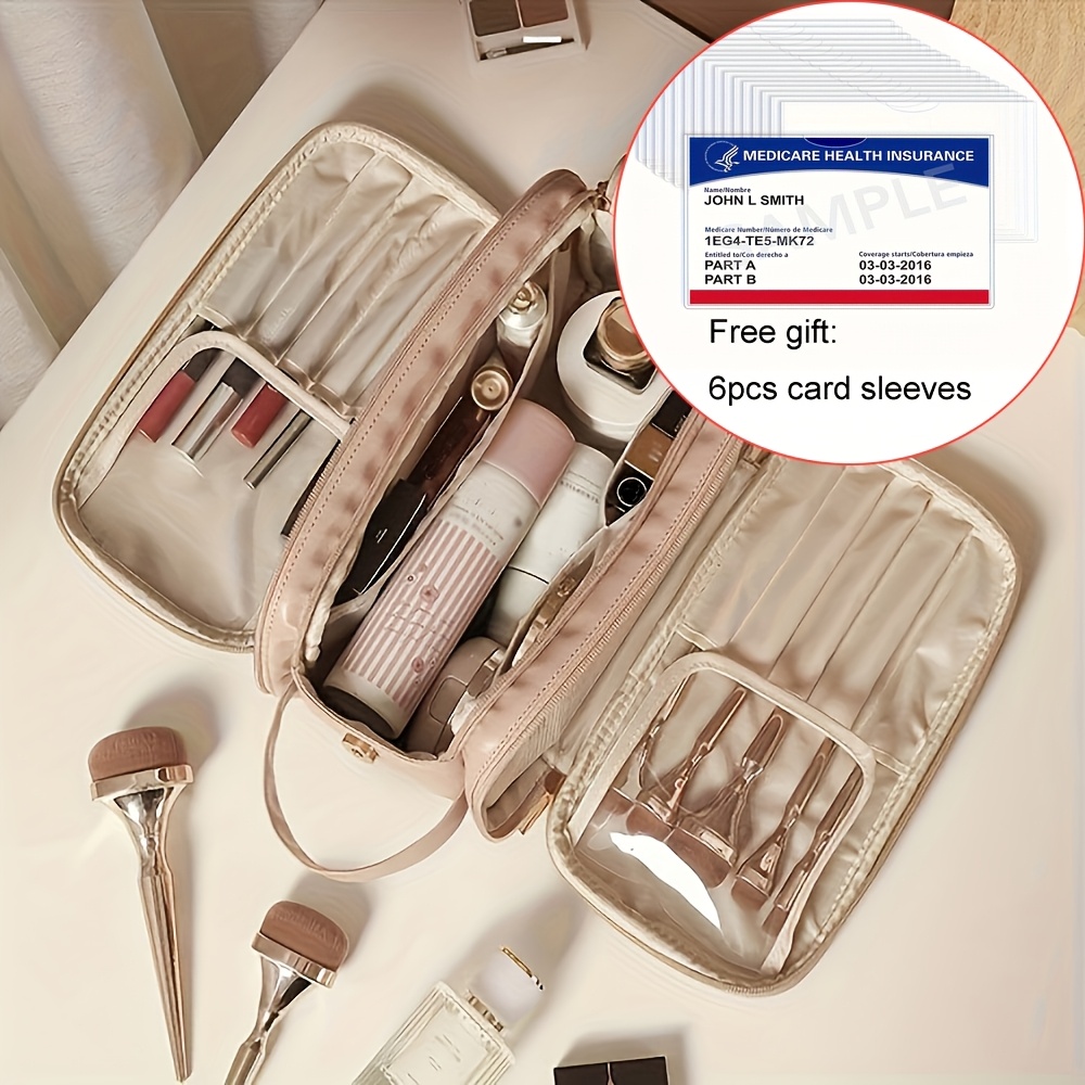 Women's Large Capacity High Quality Cosmetic Bag - Pink Tri-Fold Travel Makeup Organizer with Faux Leather Lining, Multiple Zippered Pockets & Wrist Strap for Brushes, Toiletries, Jewelry Storage, Toiletry Organizer Bag | Organized Toiletry Bag | Practical Organizer, Large Cosmetic Bag - Image 9