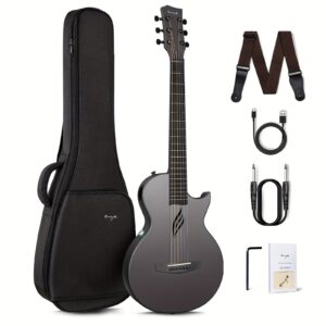 Enya NOVA Go SP1 Carbon Fiber Acoustic Electric Guitar with Smart Acousticplus 35 Inch Travel Acustica Guitarra Starter Bundle Kit of Gig Bag, Strap, Strings, Charging Cable, Instrument Cable, for Valentine'S Day, Christmas Gifts(Refurbished)