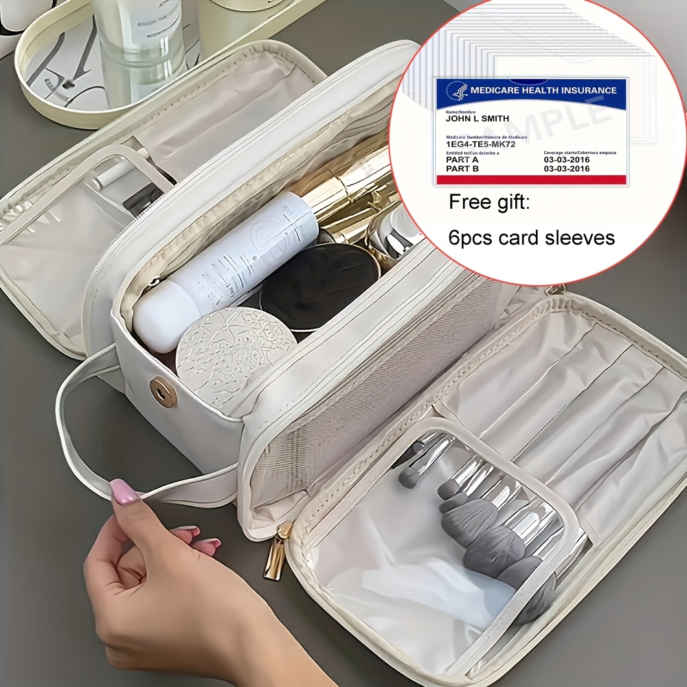 Women's Large Capacity High Quality Cosmetic Bag - Pink Tri-Fold Travel Makeup Organizer with Faux Leather Lining, Multiple Zippered Pockets & Wrist Strap for Brushes, Toiletries, Jewelry Storage, Toiletry Organizer Bag | Organized Toiletry Bag | Practical Organizer, Large Cosmetic Bag - Image 7