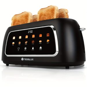 4 Slice Toaster, Touch Screen Control, 1.5" Wide Long Slots, 6 Browning Levels & 6 Bread Types, Digital Timer, Memory, Defrost, Reheat, BLACK