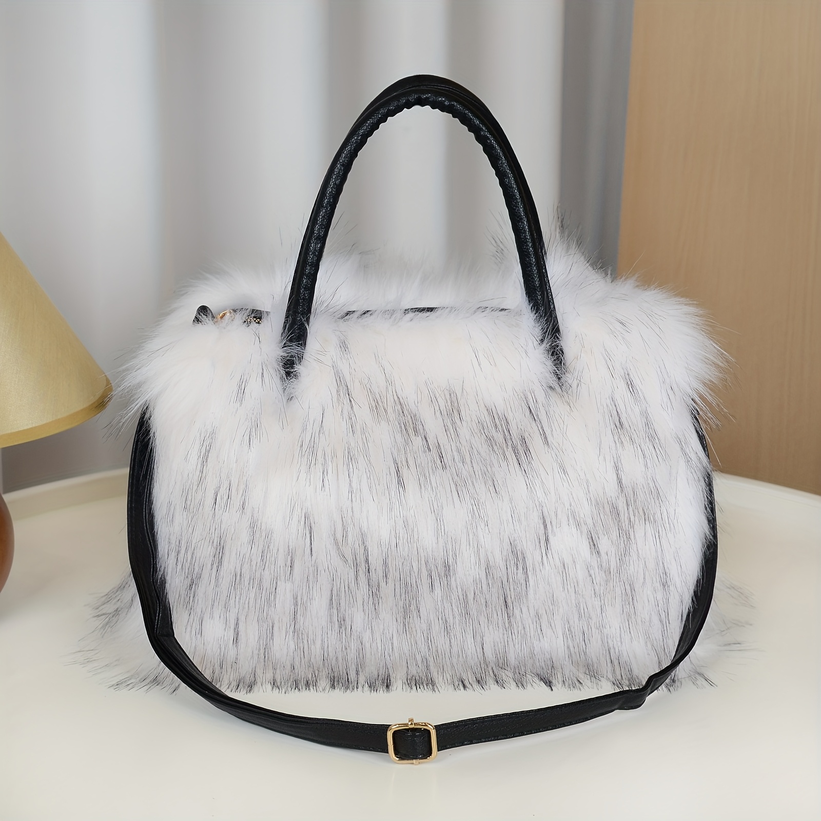 Women'S Plush Faux Mink Shoulder Bags | High-End Fashion Tote And Crossbody Bags in Five Colors:, Pink, Khaki, Silvery Grey, Green | Ideal Gifts for Girlfriend, Daughter, Mother | Solar Bloom Brand, Zipper Closure, Removable Strap Chance of Free Gift - Image 9