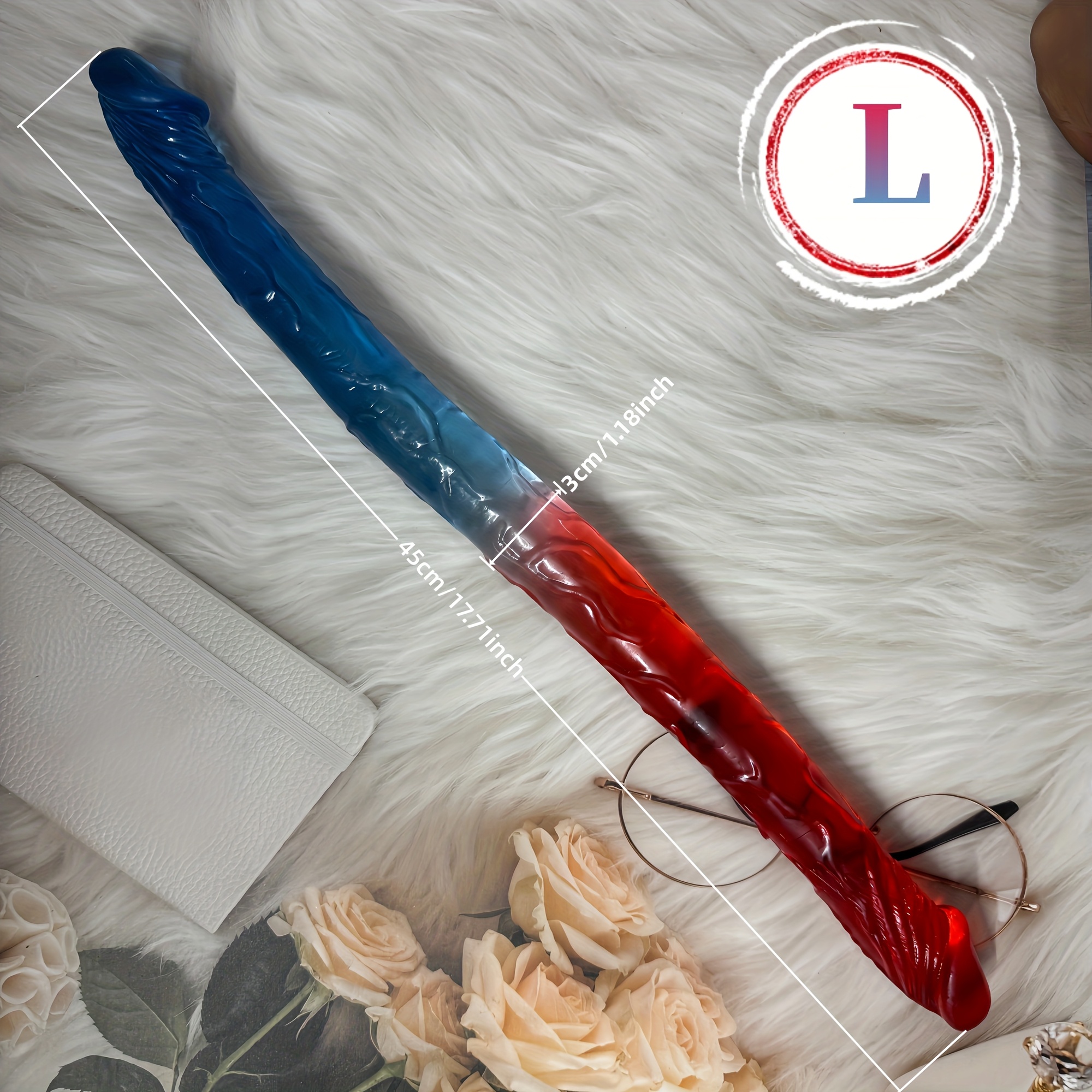 1pc Red and Blue Color-Blocked Jelly Realistic Double-Ended Dildo, Three Sizes Available, Soft and Flexible with Veins and Glans. Suitable for G-Spot and Anal Use, Double-Sided Thickened Adult Sex Toy. Ideal for Women/Men/Couples' Intimate Play - Image 4