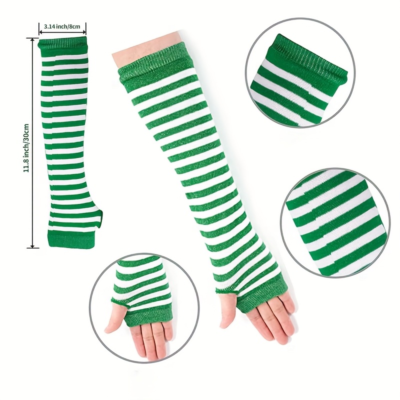 Striped Knee-High Socks with Knit Sleeves and Fingerless Gloves | Polyester and Polyamide, Ideal for Vacation and Party Outfits, Hand Wash Only, For Teenager - Image 5