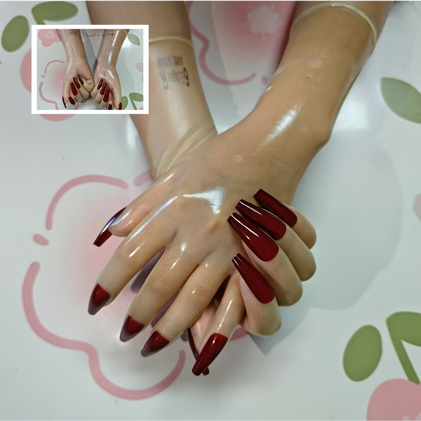 Malaysia natural latex one-time molding Zentai men to female clothing accessories sexy ultra-thin transparent high elasticity Kigurumi latex gloves with nail service - Image 5