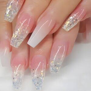 [Pink Coffin Nail] 24pcs Long Coffin Nail | Pink Fashion Gradient Shimmer Glitter