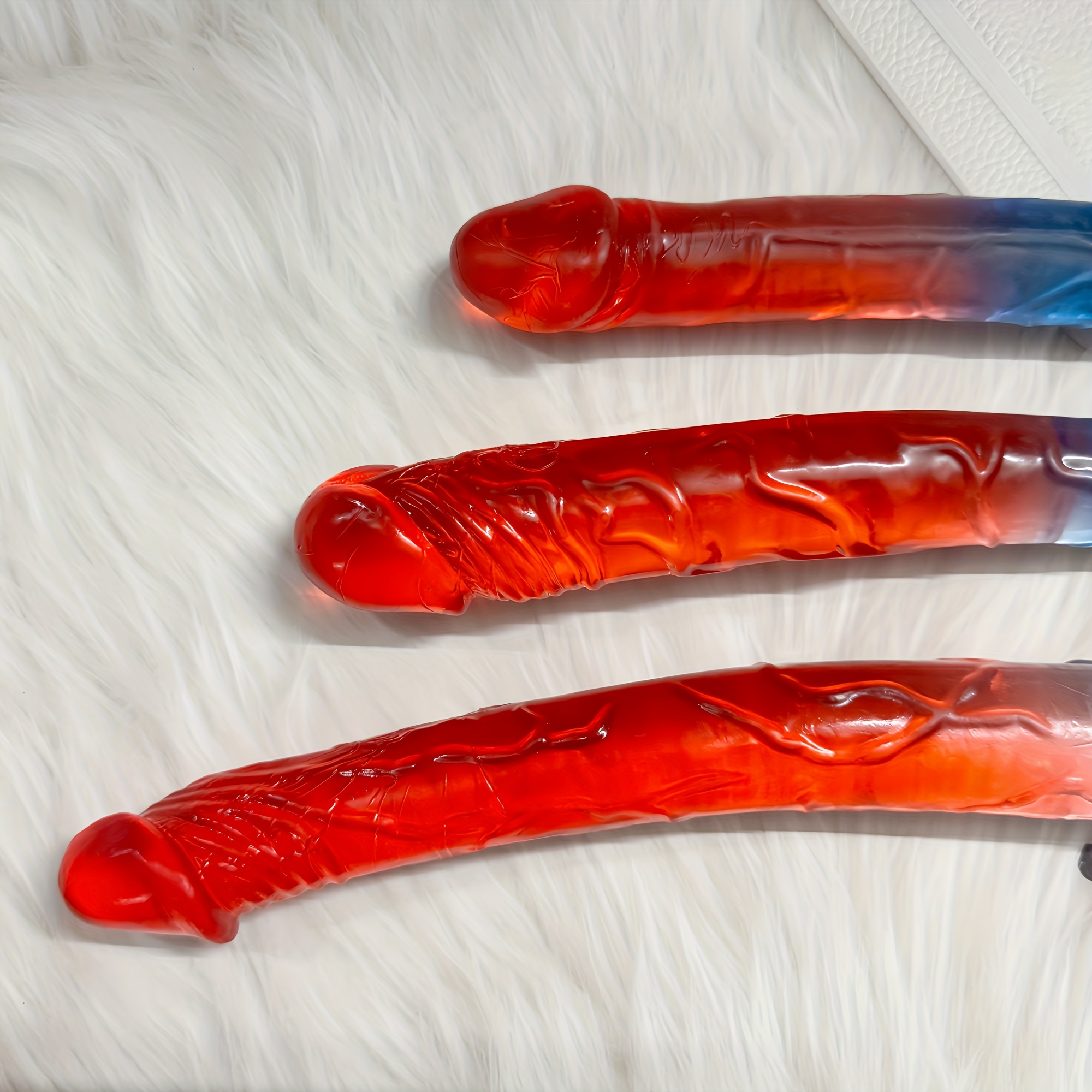 1pc Red and Blue Color-Blocked Jelly Realistic Double-Ended Dildo, Three Sizes Available, Soft and Flexible with Veins and Glans. Suitable for G-Spot and Anal Use, Double-Sided Thickened Adult Sex Toy. Ideal for Women/Men/Couples' Intimate Play - Image 2