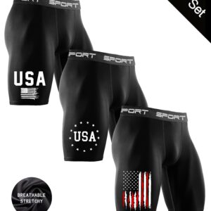 3-Pack Men's High-Compression Workout Shorts - Breathable Stretchy Fabric, USA Patriotic Print, All-Season Tight-Fit for Cycling, Running, Gym & Outdoor Sports, Gym Shorts, Running Gear, American Flag Design, Smooth Texture, Elastic Waistband, Cycling Gear, Performance Wear, Moisturewicking Fabric, Activewear Bottoms, Fitness Enthusiasts