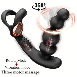 Three Motor Vibrator Prostate Massager Ring, 360°Rotate And Vibrations, 10 Vibration Modes Adult Male Sex Toy, Three Point Simultaneous Stimulation, Sex Toy for Men'S Pleasure