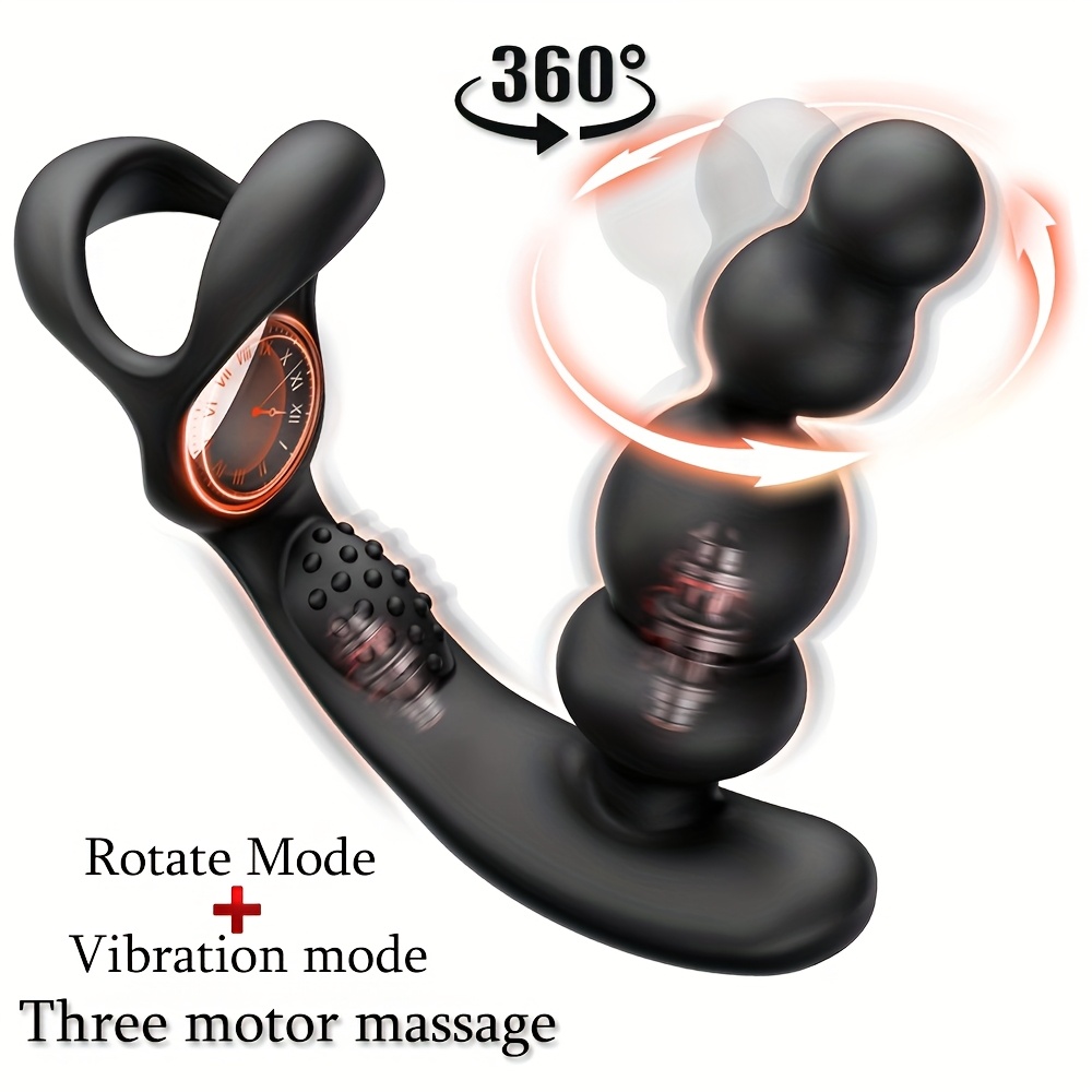 Three Motor Vibrator Prostate Massager Ring, 360°Rotate And Vibrations, 10 Vibration Modes Adult Male Sex Toy, Three Point Simultaneous Stimulation, Sex Toy for Men'S Pleasure