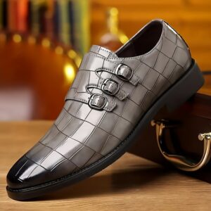 Men's Stone Textured Monk Shoes - Fashion And Elegance