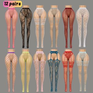 12 Pairs of Stockings Lace Jacquard Women'S Suspender Stockings Fishnet Stockings Base Stockings Pantyhose Stockings. Suitable for Dating And Holiday Gifts