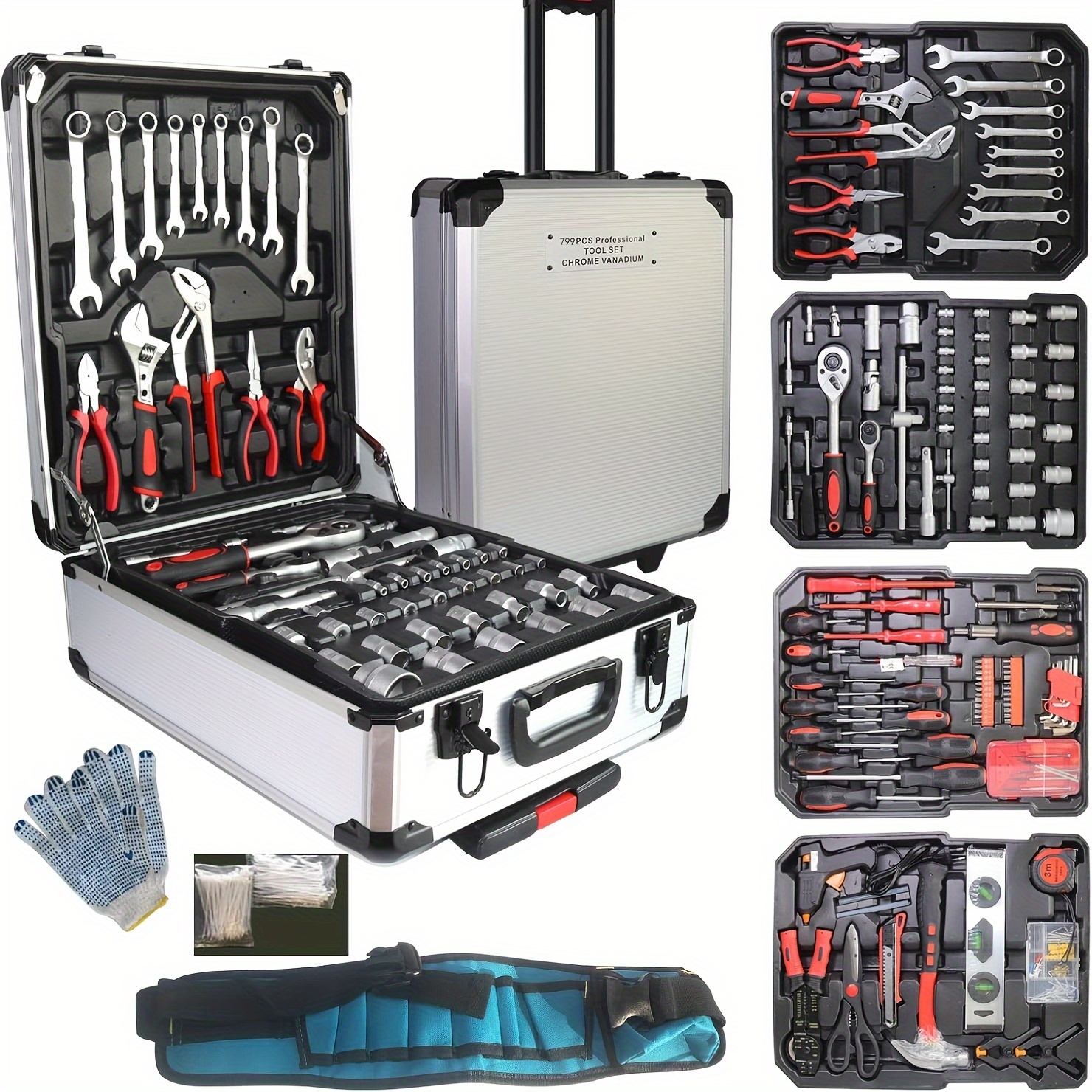 799pcs Tool Sets for Men, Tool Box with Tools, Tool Kit with Rolling Tool Box, Complete Tool Box Set, Household Tool Set, Aluminum Trolley Case Tool Setas, Gift On Father's Day - Image 2