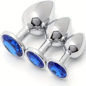 [Luxury Anal Plugs] 3pcs Luxury Blue Anal Plugs | Jewelry Design Adult Sex Toys, G-spot Anal Toys, Trainer, Suitable for Beginners