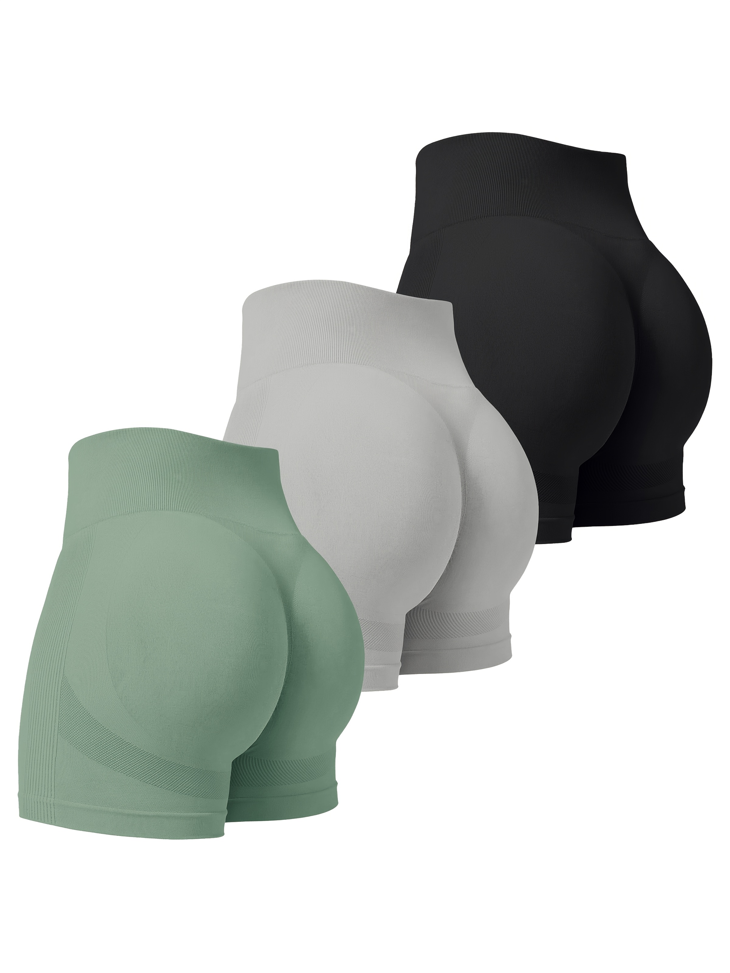 3pcs-Women'S High-waisted Yoga Shorts, Fabric Breathable And Comfortable, Sweat-absorbing, Washable And Reusable, Suitable For Outdoor Play, Running, Mountain Climbing, Yoga Exercise, All Seasons - Image 2