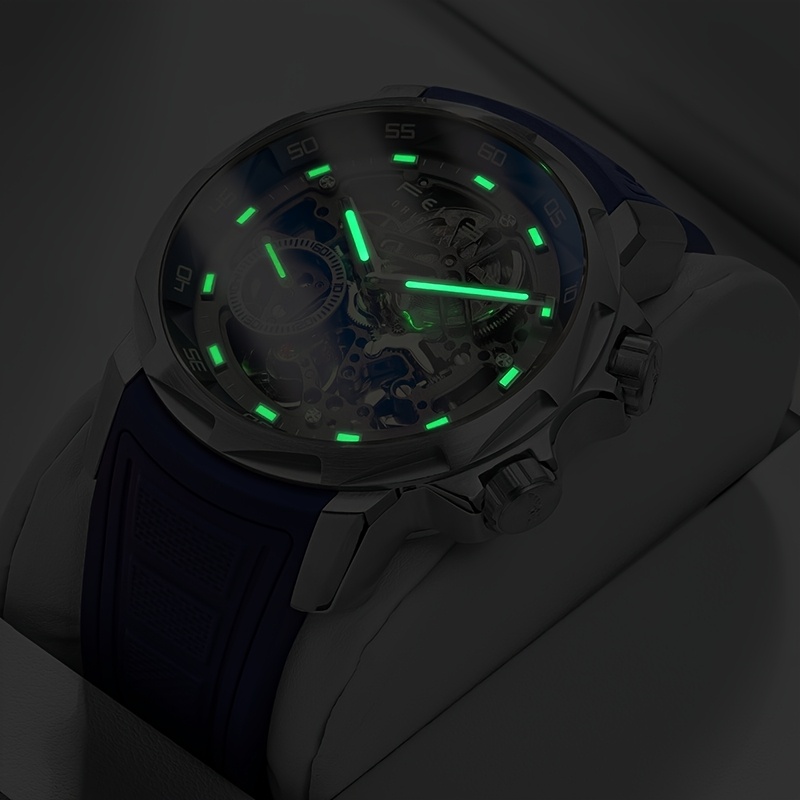 FEICE New Men's Watch Storm Eye Double Skeleton Men's Wristwatch Automatic Mechanical Watch Sapphire Mirror Silicone Strap Luminous Waterproof Watch for Men Gift FM511, Men's Fashion Accessory, Professional Timepiece, Skeleton Dial Design, Sleek Men's Timepiece, Durable Wristwatch, Highquality Craftsmanship, Automatic Movement Watch, Stylish Professionals, Watch Collectors - Image 10