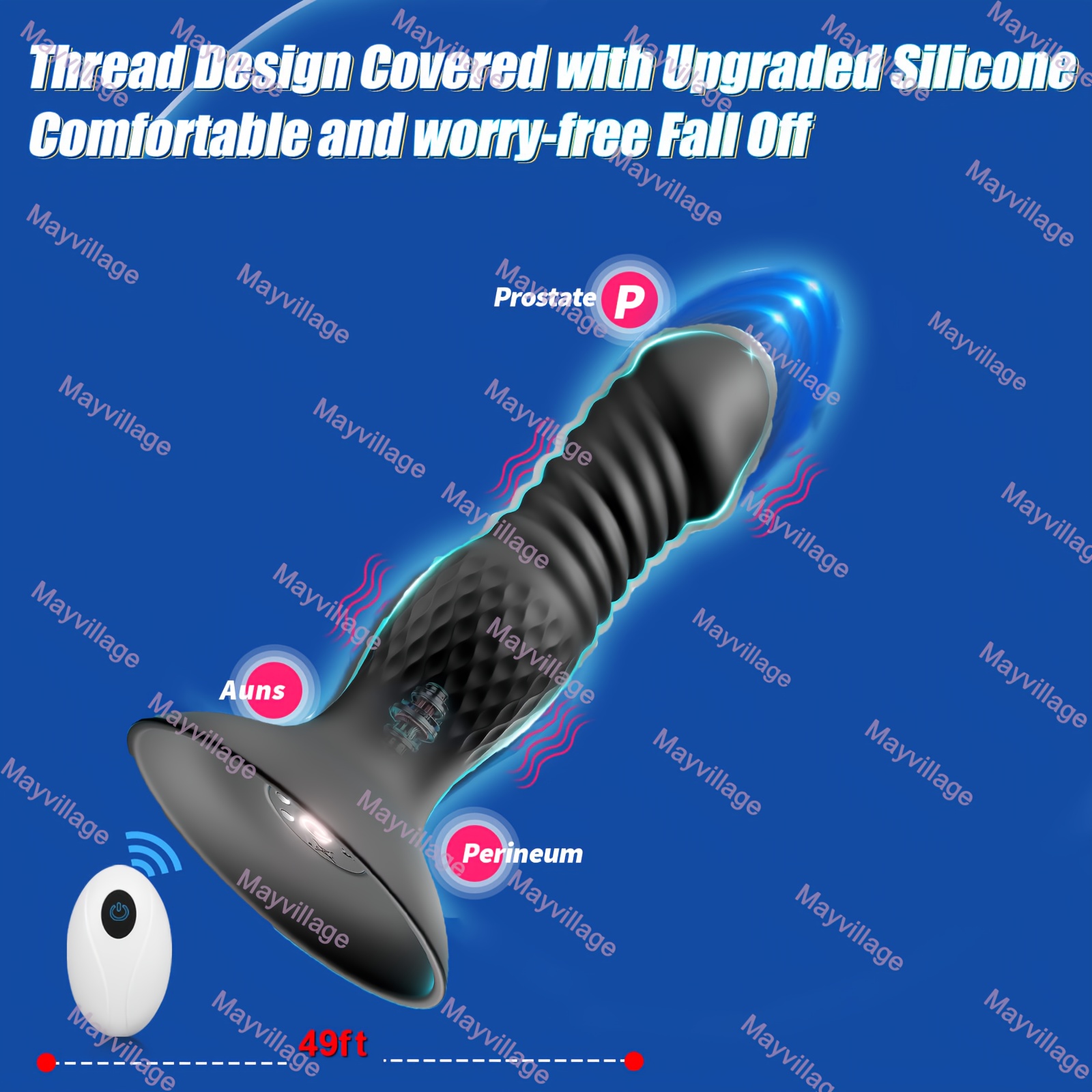 Thrusting Vibrating Dildo Anal Butt Plug G-Spot Vibrator Male Prostate Massager Adults Sex Toys for Men Women Couples, Silicone Grainy Anal Beads Remote Control Butt Plug Clit Nipples Anus Vagina G Spot Stimulators with 10 Telescopic Vibration Modes - Image 7