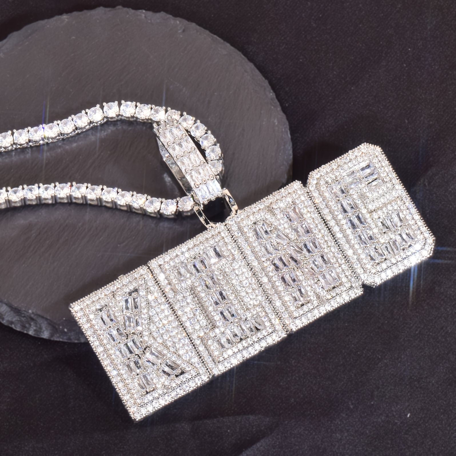 925 Silver Full Moissanite Men's Hip Hop Wing Pendant Letter Necklace Pendant Customised Men's Street Trend Necklace Holiday Gift Birthday Party Gift Best Gift for Boyfriend Daily Wear - Image 3