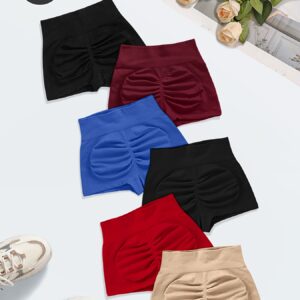 6pcs Women's High-Waisted Tummy Control Butt-Lifting Yoga Shorts - Sweat-Wicking Workout Gym Shorts with Side Stripes, Tight-Fit for, Training & All-Season Fitness (Solid Color)