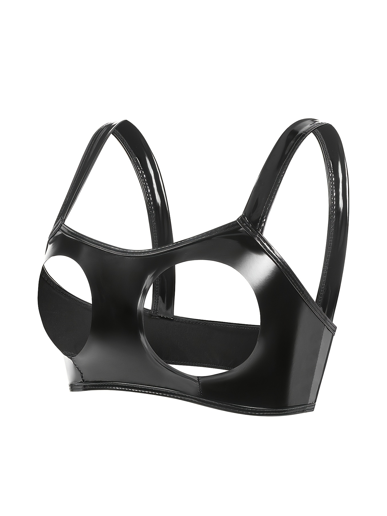 Women Sexy Glossy Faux Leather Bra Hollow Out Erotic Breast Exposing Ladies Ope…