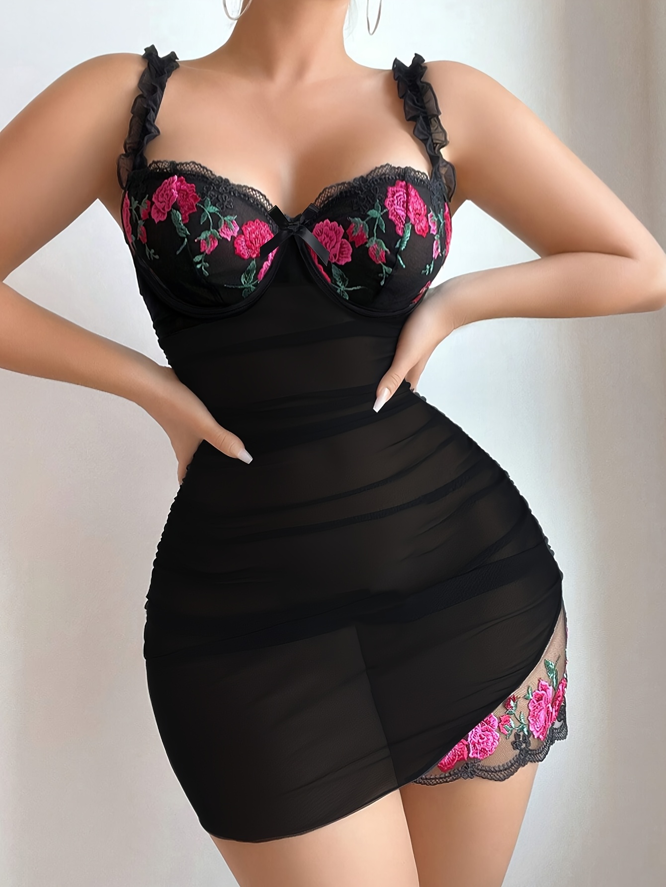 Ladies Embroidered Home Wear Strapless Slip Dress | Includes Thong, V-neck, All-season Comfort - Image 10