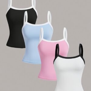Women's Summer y Color-Block Casual Cute Tank Tops for Daily Outings, Beach, and Shopping, Black & White & Pink & Blue 4pcs Tank Tops