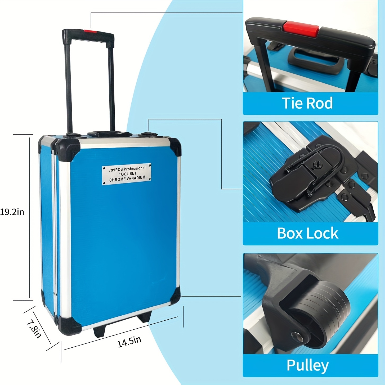 799pcs Tool Sets for Men, Tool Box with Tools, Tool Kit with Rolling Tool Box, Complete Tool Box Set, Household Tool Set, Aluminum Trolley Case Tool Setas, Gift On Father's Day - Image 5