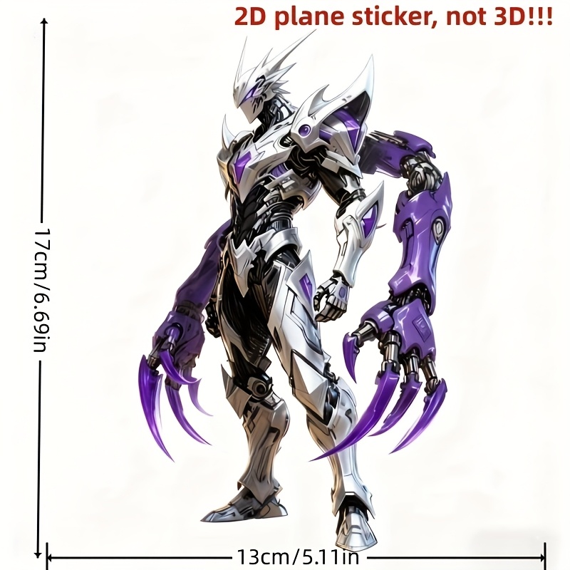 2D Flat, 2pcs Of 2D 'Silvery Armor Purple Clawed Arms' Flat PVC Stickers, Waterproof Self-adhesive Stickers, Suitable for Cars, Motorcycles, Laptops, Water Cups, Window And Door Decorations. Note: This Product Is A 2D Flat Sticker, Not 3D!!!, 2D Flat - Image 6