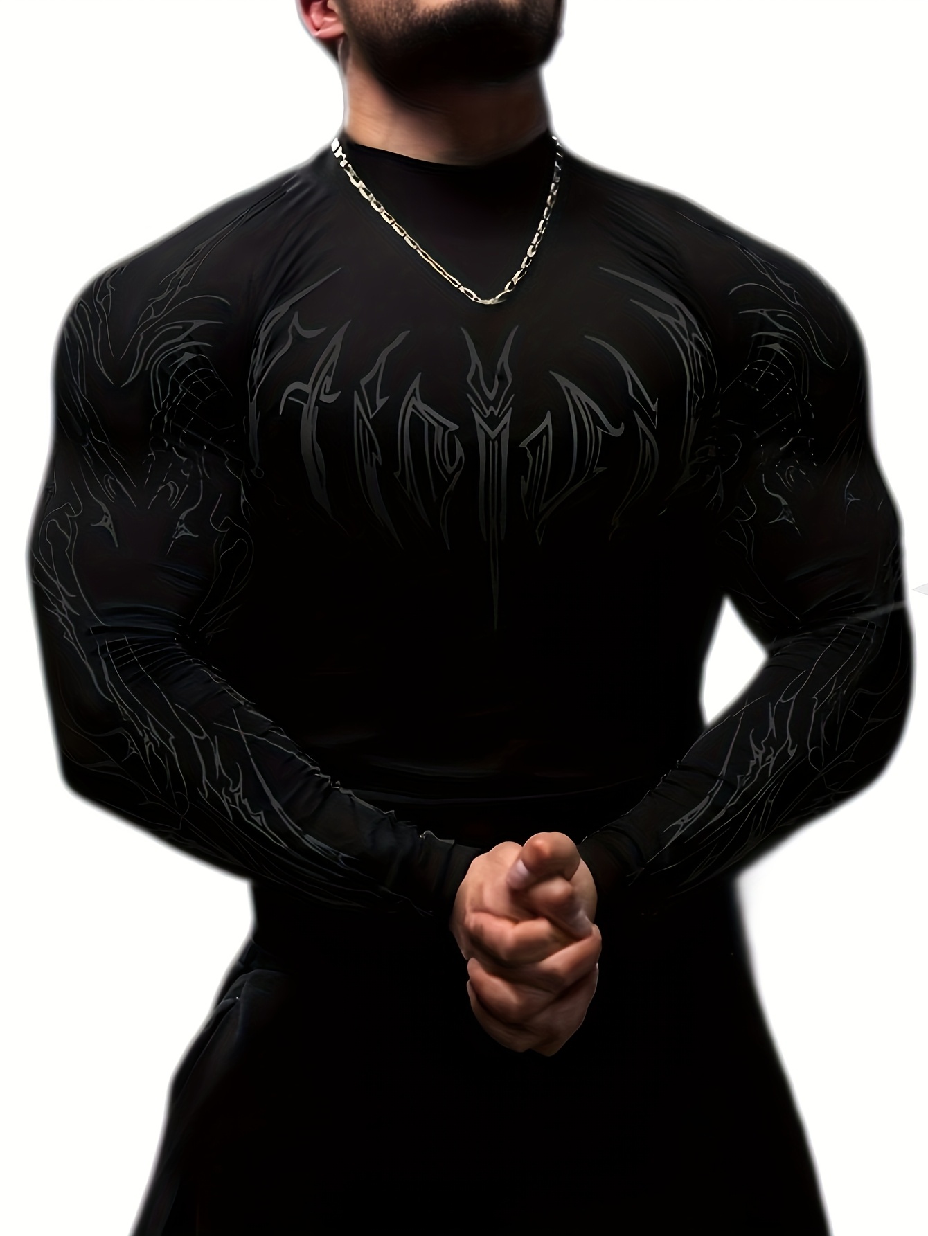 Men'S Compression Long Sleeve Shirt | High Neck Muscle Fitness T-Shirt with Geometric Print, High Stretch Fabric, Skinny Fit for Gym, Running, Basketball, Casual Wear - All-Season Sports Apparel for Men and Teens - Image 4