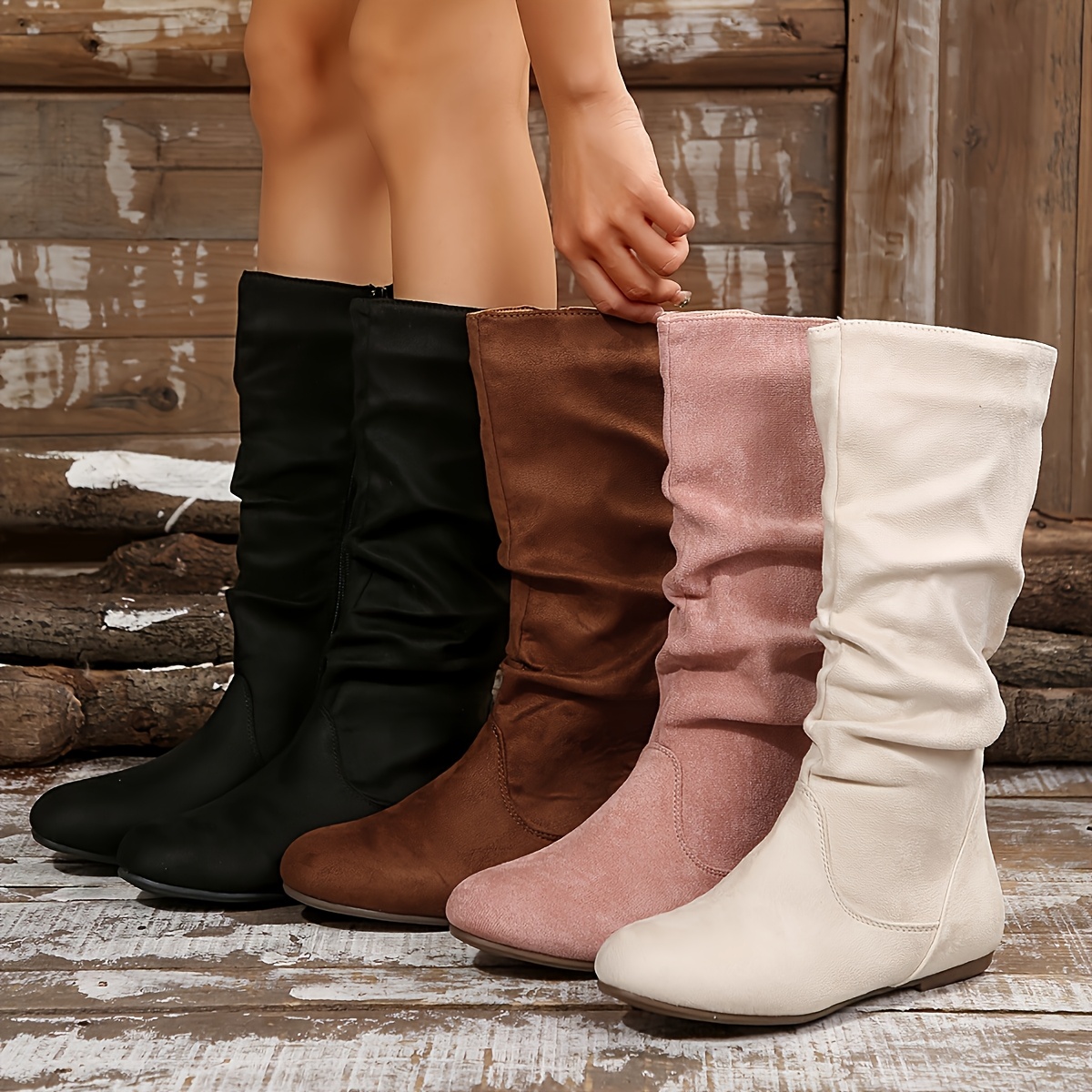 Women's Mid-Calf Boots - Vintage Round Toe Low Heel Winter Boots with Side Zipp…
