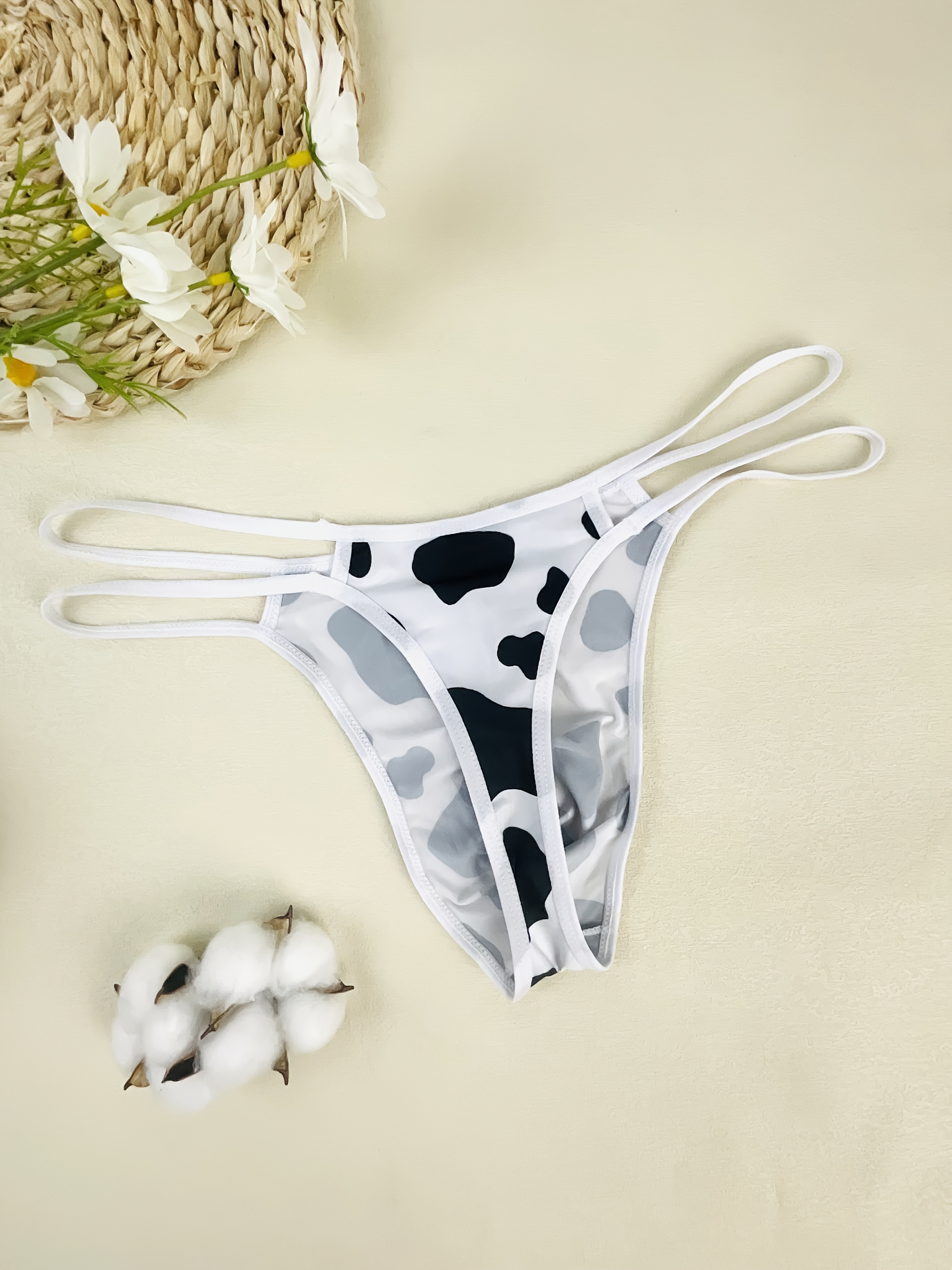 1pc of Men'S Breathable Elastic Thong Underwear, Made from Quick-Drying Fabric, Featuring a Cow Pattern Print Design, Perfect for Sensual Occasions.