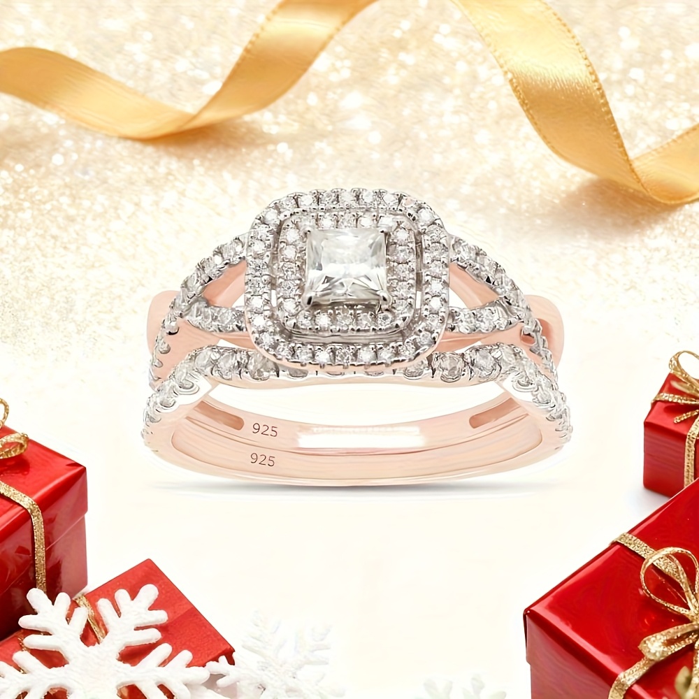 925 Silvery 0.90 Carat Princess & Round Cut Lab Moissanite Infinity Double Halo Engagement Bridal Ring Set In Christmas Gifts, Halloween Jewelry, Best Gifts for Good Friends, Holiday Gifts, Romantic Presents, Infinity Design, Elegant Jewelry, Highquality Plating, Labcreated Gemstone, Moissanite Ring, Halo Ring, Engaged Couples, Jewelry Lovers - Image 2