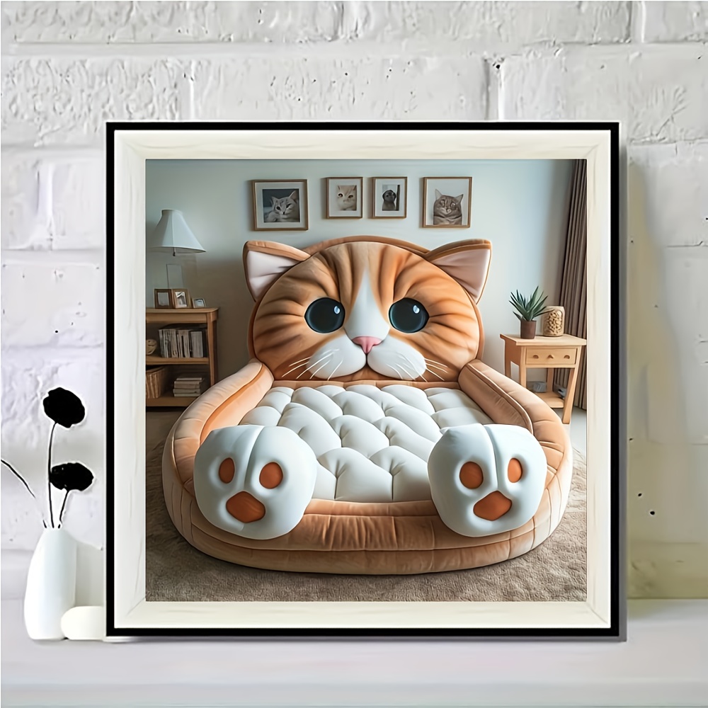 A 5D Diamond Painting Kit Featuring a Design of a "Kitten Bed" with Full Round Acrylic Diamonds, Numbered for Mosaic Art Crafting, Suitable for Unframed Wall Decoration in Living Rooms, Bedrooms, And Offices - Image 6