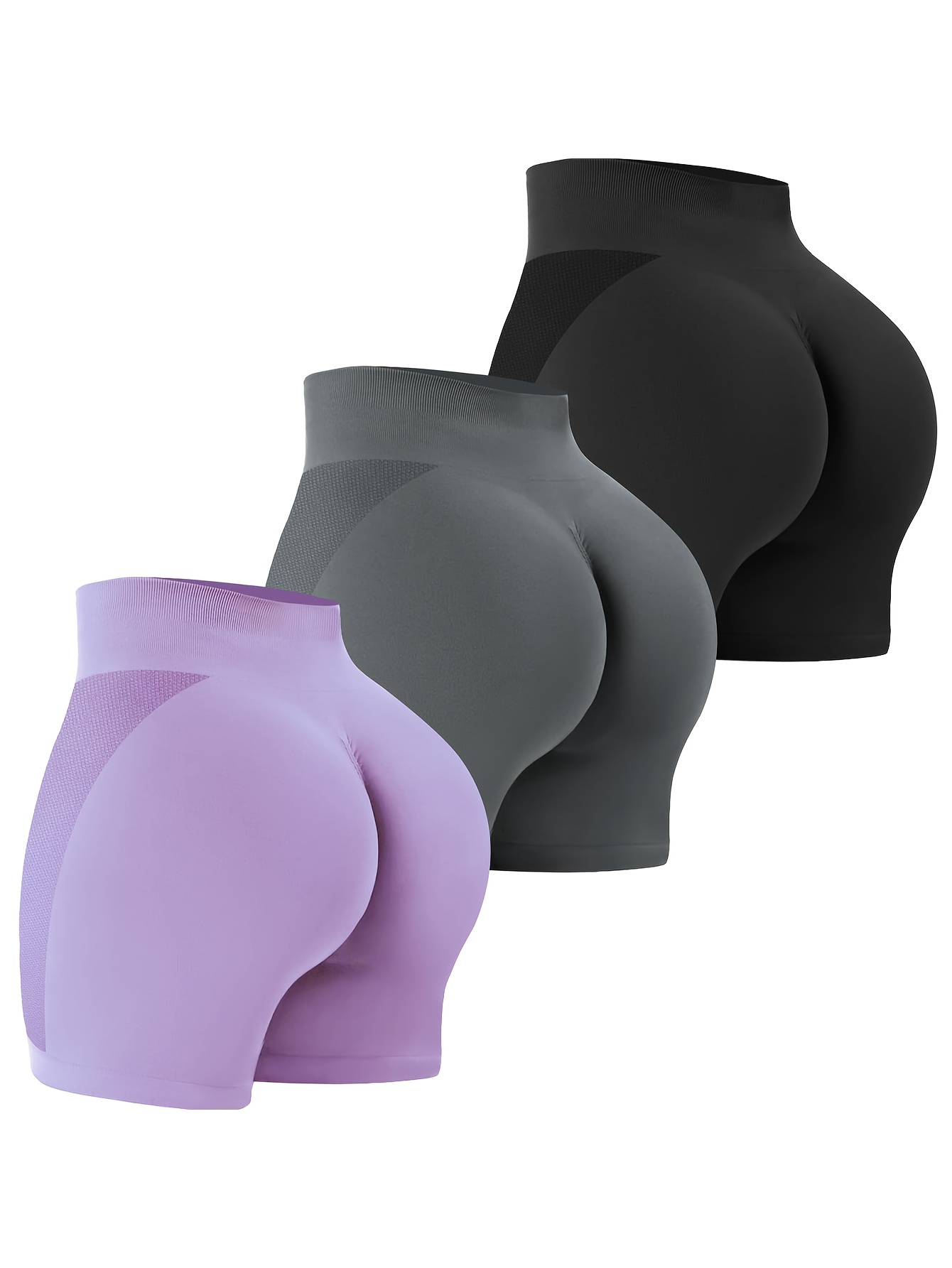 3pcs-Women'S High-waisted Yoga Shorts, Fabric Breathable And Comfortable, Sweat-absorbing, Washable And Reusable, Suitable For Outdoor Play, Running, Mountain Climbing, Yoga Exercise, All Seasons - Image 3