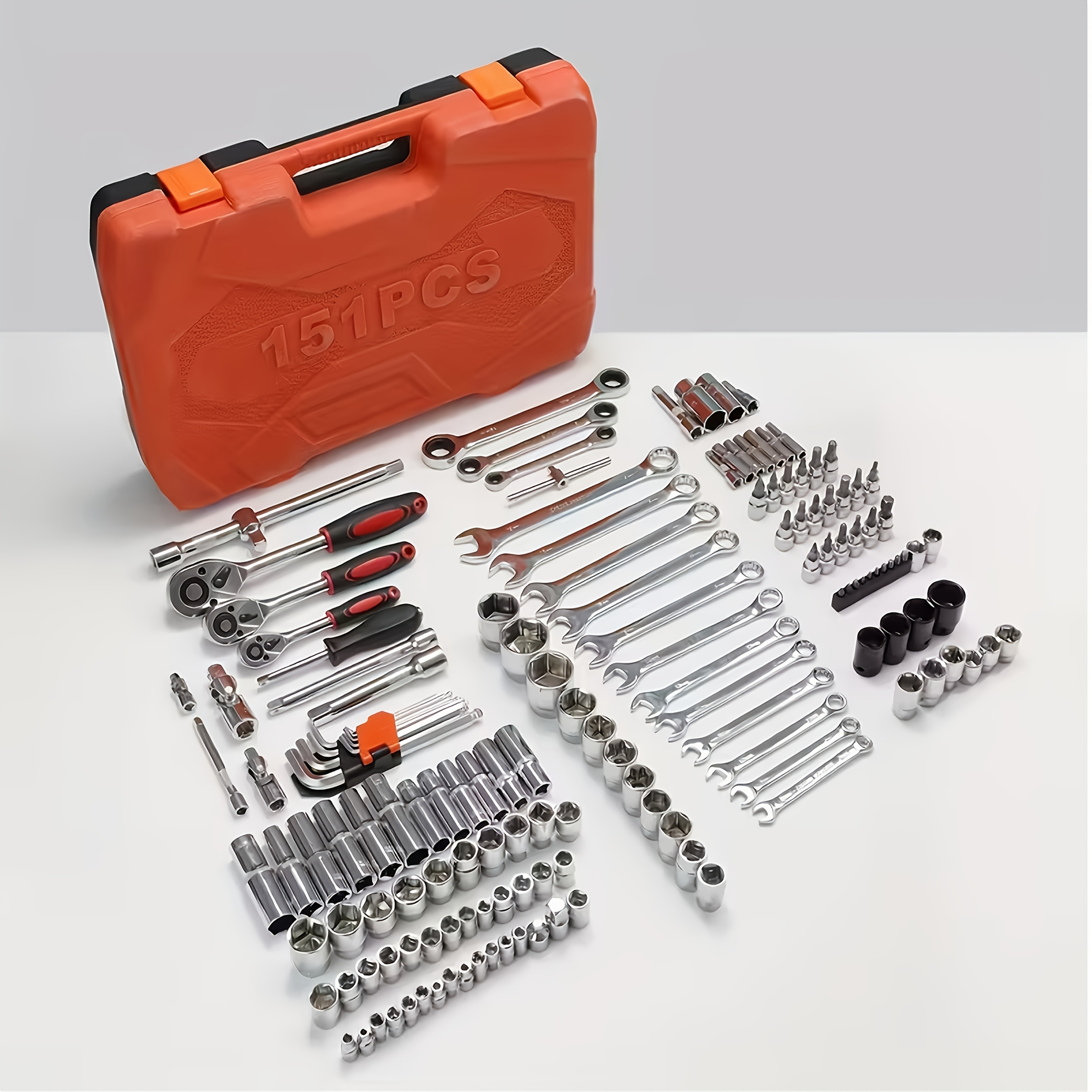 53/82/121/151PCS Heavy Duty Socket Set, (5/16 Inches to 3/4 Inches) And Metric (8 to 22mm) 1/2*1/4 Size, 6-point Design, Including Ratchet Handles, Extension Rods And Joints. Suitable for Automotive, Marine, Motorcycle Maintenance Kits - Image 5