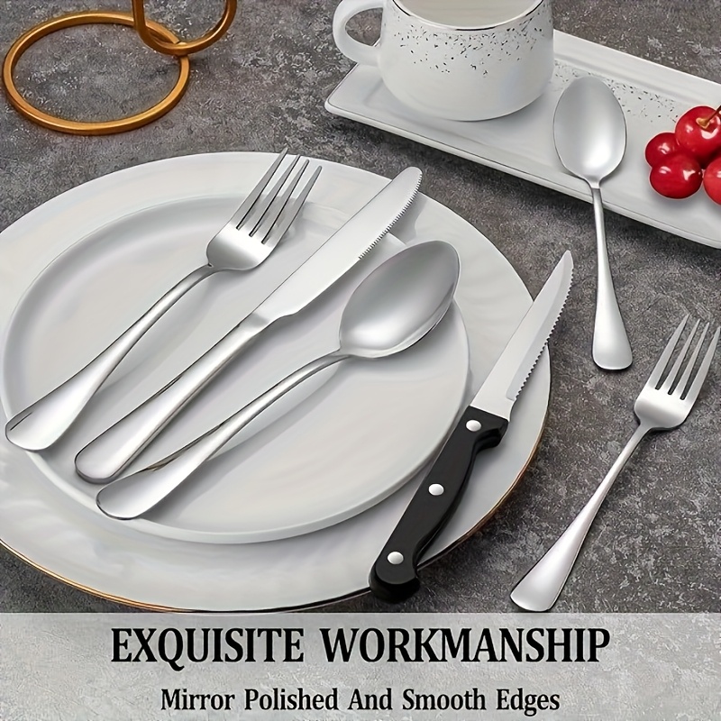 49pcs Silverware Sets with Steak Knives And Organizer, Includes Stainless Steel Knife Spoon And Fork, Dishwasher Safe Flatware Sets Service for 8, Cutery Sets with Tray for Kitchen - Image 8