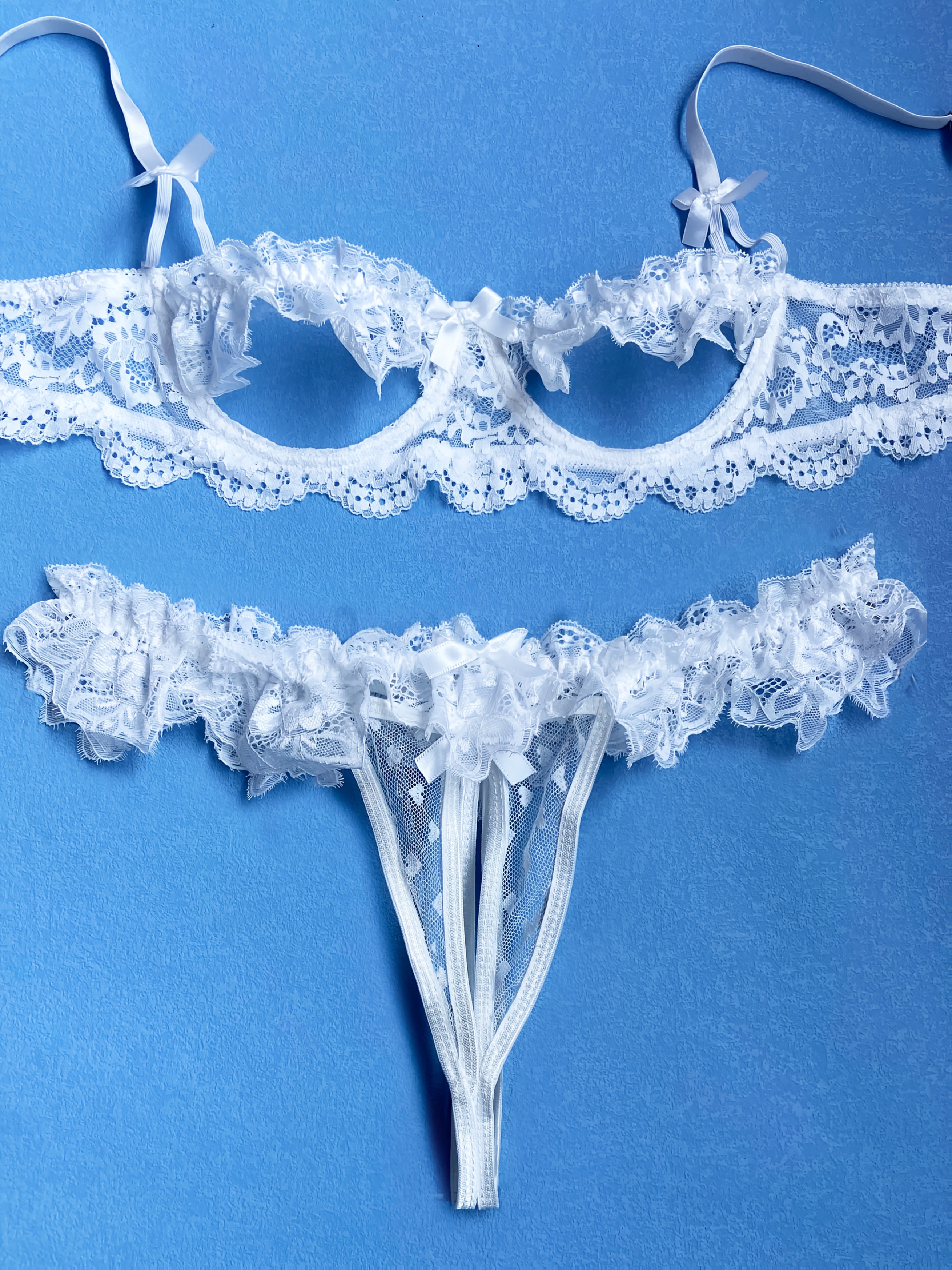 Soft And Comfortable Floral Lace Sexy Lingerie Set, Open Bust Bra & Crothless Panties, See Through Women'S Lingerie & Underwear, Romantic Seductive Lingerie for Adults, No Padding, Medium Support, Adult Intimate Apparel, Elegant Intimate Wear - Image 3