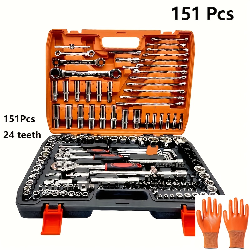 53/82/121/151PCS Heavy Duty Socket Set, (5/16 Inches to 3/4 Inches) And Metric (8 to 22mm) 1/2*1/4 Size, 6-point Design, Including Ratchet Handles, Extension Rods And Joints. Suitable for Automotive, Marine, Motorcycle Maintenance Kits - Image 3