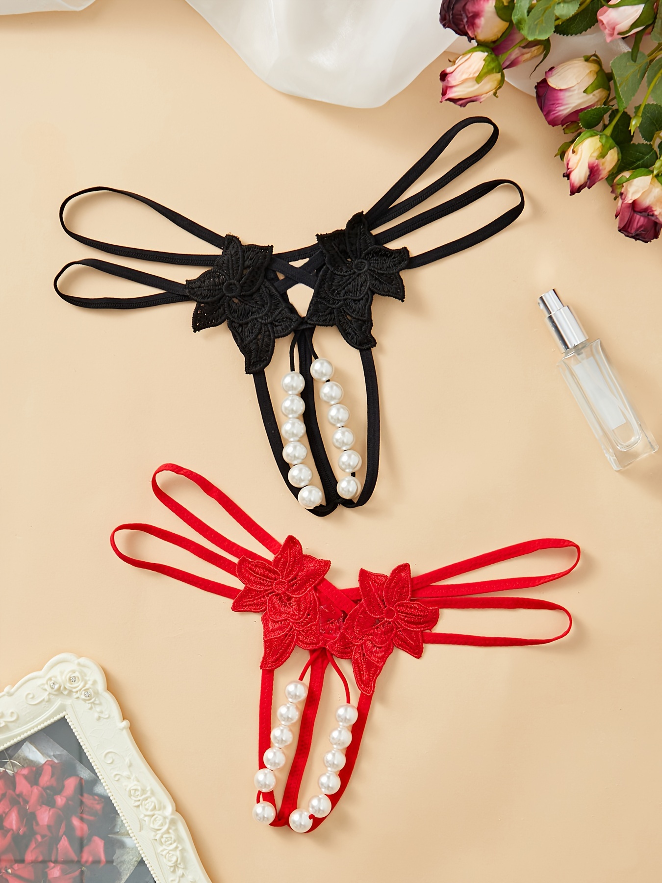 2pcs of Sexy Underwear with Double Rows of Large Beads (0.63 inch in Diameter)